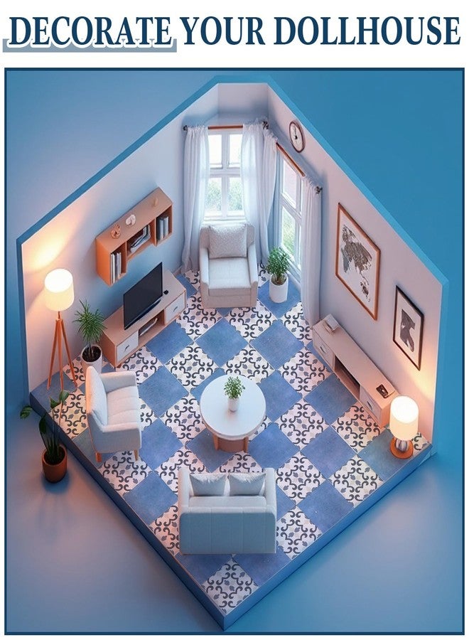 ShinyRelief بلاط أرضيات بيوت الدمى من ShinyRelief، 120 قطعة، أرضيات بيوت الدمى بمقياس 1:12 و1:6، ورق جدران بيوت الدمى، طوب مصغر لاصق، سجاد، بلاط أرضيات مزدوج الجوانب (رخامي أزرق وزهري). - Image 3
