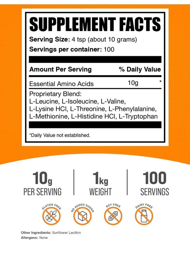 BulkSupplements.com Essential Amino Acids Powder - Essential Amino Acids Supplement, EAA Powder - Unflavored & Gluten Free, 10g per Serving, 1kg (2.2 lbs) (Pack of 1) - Image 2