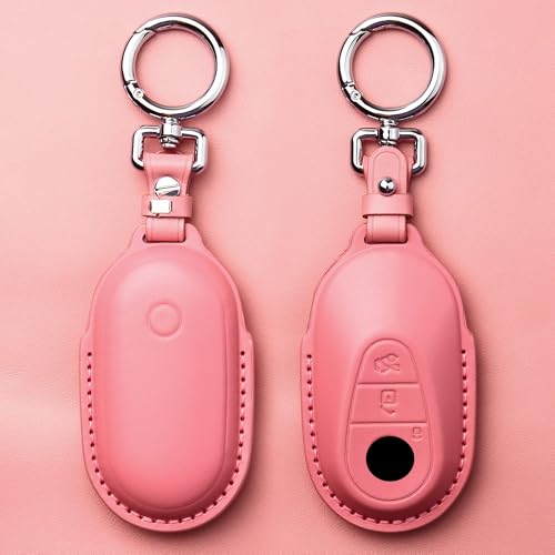 Tukellen for Mercedes Benz Leather Key Fob Cover with Keychain Compatible with 2020-2025 Mercedes Benz S-Class G-Class E-Class Smart Remote, Genuine Leather for Mercedes Benz Key case-Pink - Image 3
