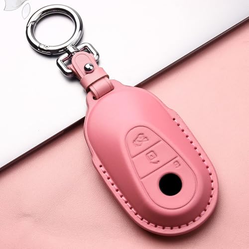 Tukellen for Mercedes Benz Leather Key Fob Cover with Keychain Compatible with 2020-2025 Mercedes Benz S-Class G-Class E-Class Smart Remote, Genuine Leather for Mercedes Benz Key case-Pink - Image 4