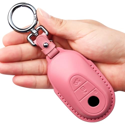 Tukellen for Mercedes Benz Leather Key Fob Cover with Keychain Compatible with 2020-2025 Mercedes Benz S-Class G-Class E-Class Smart Remote, Genuine Leather for Mercedes Benz Key case-Pink - Image 1