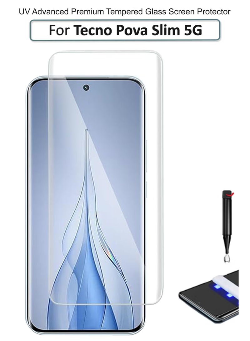 For Tecno Pova Slim 5G - UV Advanced Premium Tempered Glass Screen Protector Guard , Full Adhesive UV Curved Case Friendly HD Clarity With Installation Kit - Image 1