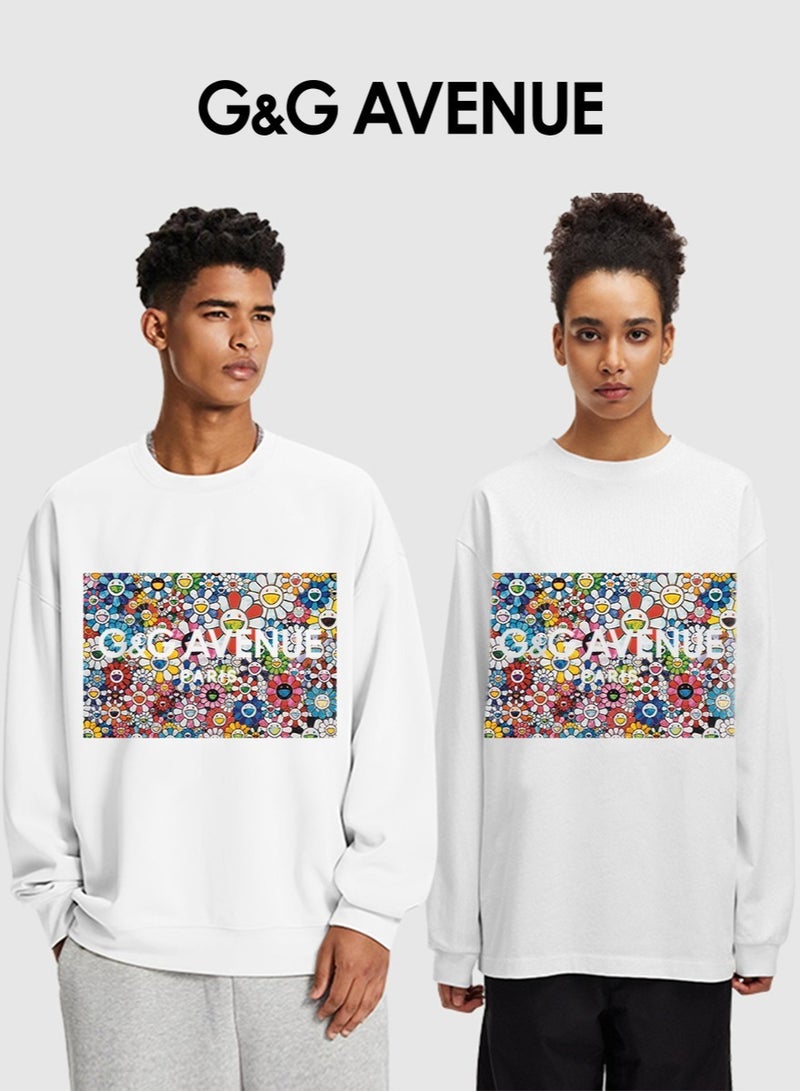 G&G AVENUE Spring and autumn unisex pure cotton round neck Oversized  sweatshirt, casual style soft beach long shirt, solid color long sleeves, hippie casual beach long sleeves - Image 1
