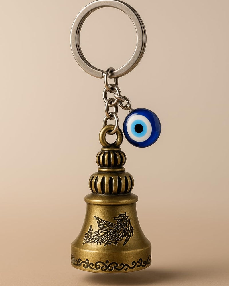 Tiny Tim Store Guardian Bell with Evil Eye Charm – Protective Motorcycle & Car Accessory – Tibetan-Inspired Design – Wards Off Negative Energy – Ideal Gift for Bikers & Travelers - Image 1