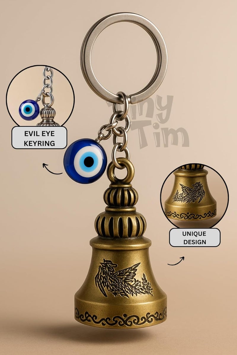 Tiny Tim Store Guardian Bell with Evil Eye Charm – Protective Motorcycle & Car Accessory – Tibetan-Inspired Design – Wards Off Negative Energy – Ideal Gift for Bikers & Travelers - Image 2