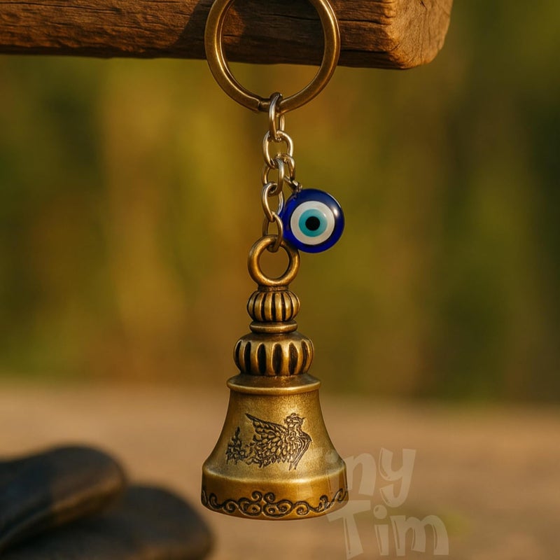 Tiny Tim Store Guardian Bell with Evil Eye Charm – Protective Motorcycle & Car Accessory – Tibetan-Inspired Design – Wards Off Negative Energy – Ideal Gift for Bikers & Travelers - Image 5