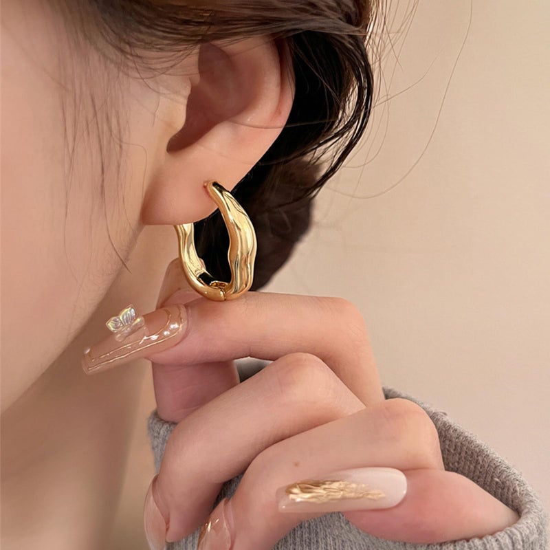 HTH Chunky Gold Hoops Earrings 14K Gold Plated Twisted Hollow Open Hoop Earrings for Women Gold Hoop Huggie Jewelry Gift(A,Gold) - Image 2