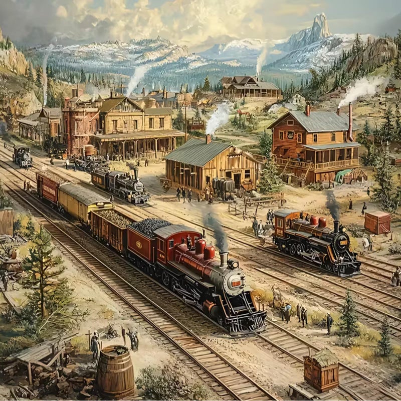 KTHOFCY 5D DIY Villages House Landscape Diamond Painting Kits for Adults,Train Stations Full Drill Embroidery Cross Stitch Crystal Rhinestone Paintings Arts Wall Decor Painting Dots Kits 13.7X13.7inch - Image 1