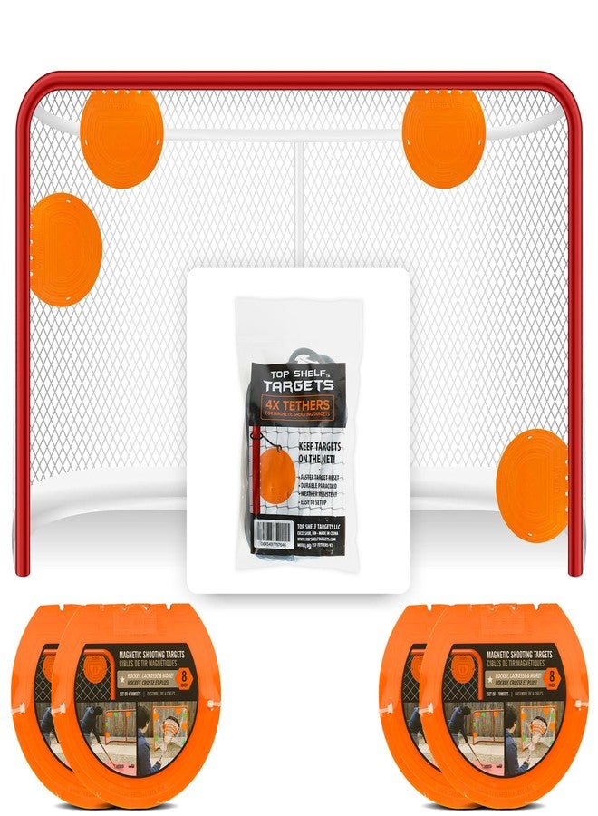 Top Shelf Targets 4-Pack Magnetic Hockey Targets – 8" Durable Shooting Aids for Hockey & Lacrosse Nets – Accuracy Training with Tethers – Goalie Markers for Practice – Orange - Image 1