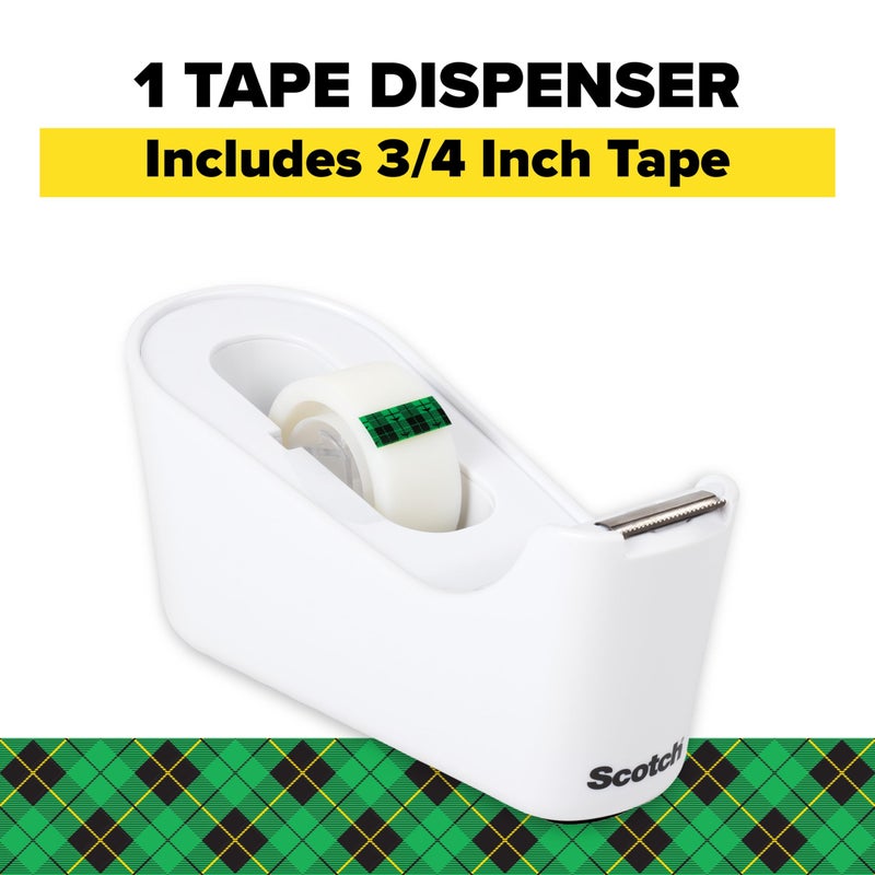 Scotch Tape Dispenser, White, Great for School or Office and Includes 1 Roll of Scotch Magic Tape 3/4 in x 350 in - Image 2