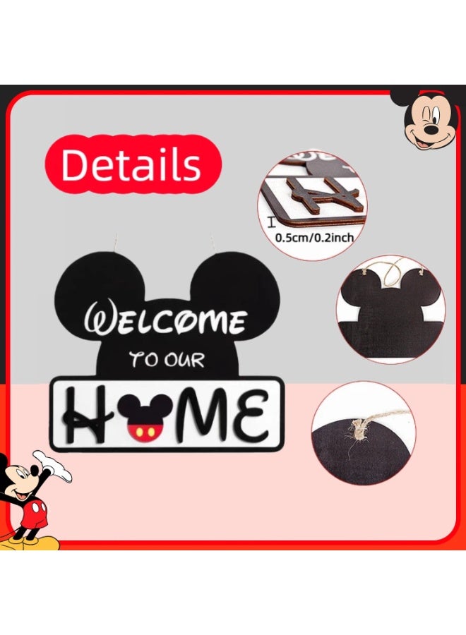 ILovhaprty Mickey Wooden Welcome Sign for Front Door – 26×22 cm Interchangeable Home Décor Sign with 18 Mickey Mouse Head Attachments, Velcro-Back Swappable Decorations for Holidays & Everyday Use - Image 4