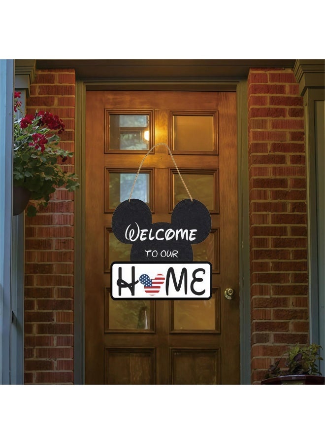 ILovhaprty Mickey Wooden Welcome Sign for Front Door – 26×22 cm Interchangeable Home Décor Sign with 18 Mickey Mouse Head Attachments, Velcro-Back Swappable Decorations for Holidays & Everyday Use - Image 5