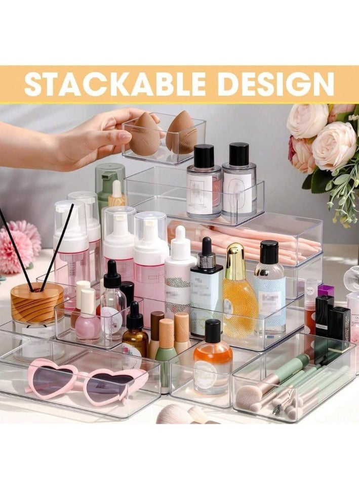 8-in-1 Clear Acrylic Drawer Organizer - Multi-Purpose Organizer - For Makeup, Office Supplies, Accessories, Cutlery, and Kitchen Utensils - Image 2