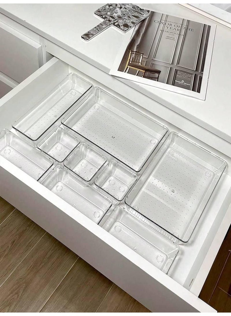 8-in-1 Clear Acrylic Drawer Organizer - Multi-Purpose Organizer - For Makeup, Office Supplies, Accessories, Cutlery, and Kitchen Utensils - Image 1