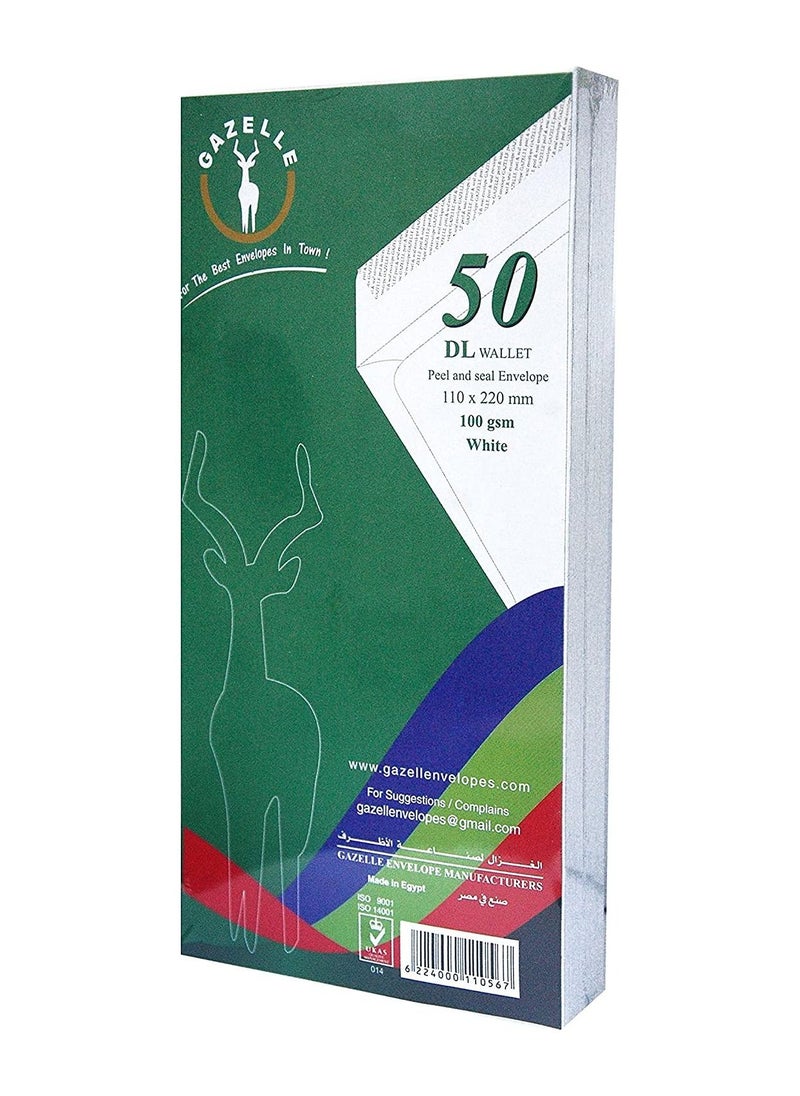 Gazelle - Pack of 50 Pieces Envelopes DL - White size 110*220 - Image 1