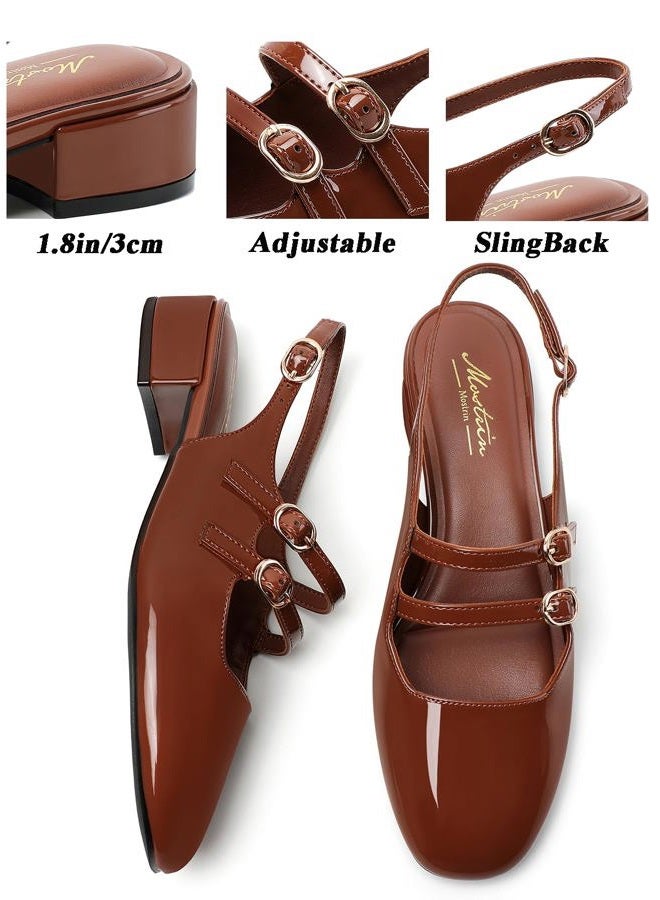 Mostrin Mary Jane Shoes Women Slingback Chunky Block Heels for Women Rounded Toe Ankle Strap Pumps Daily Wedding Party Dress Shoes, Brown, 7 - Image 4