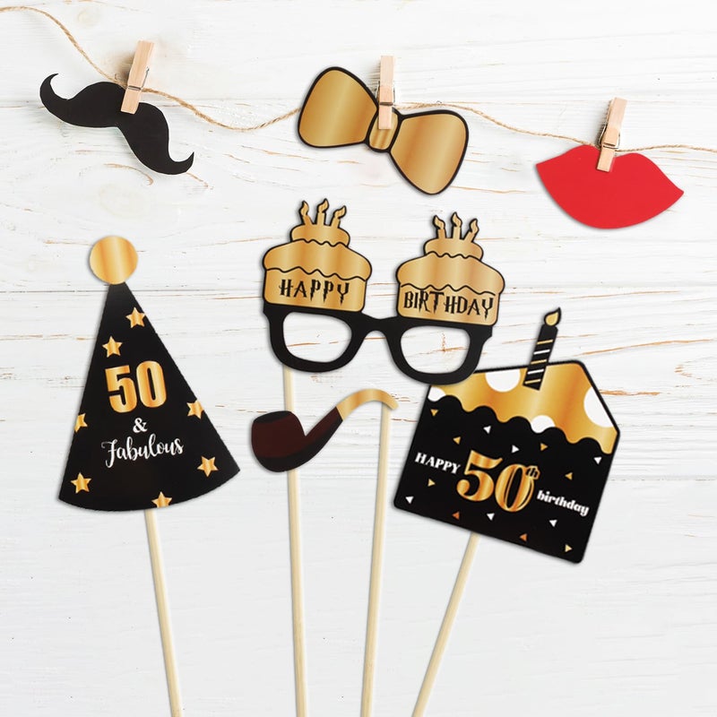 LINGTEER Happy 50th Birthday Party Photo Booth Props,Cheers to 50th Birthday Fifty Years Old Bday Party Centerpieces Props Decorations Sign. - Image 4