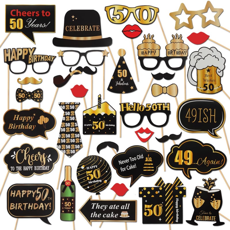 LINGTEER Happy 50th Birthday Party Photo Booth Props,Cheers to 50th Birthday Fifty Years Old Bday Party Centerpieces Props Decorations Sign. - Image 1