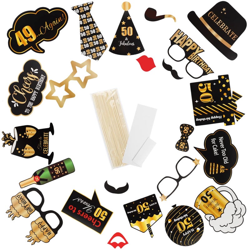 LINGTEER Happy 50th Birthday Party Photo Booth Props,Cheers to 50th Birthday Fifty Years Old Bday Party Centerpieces Props Decorations Sign. - Image 3