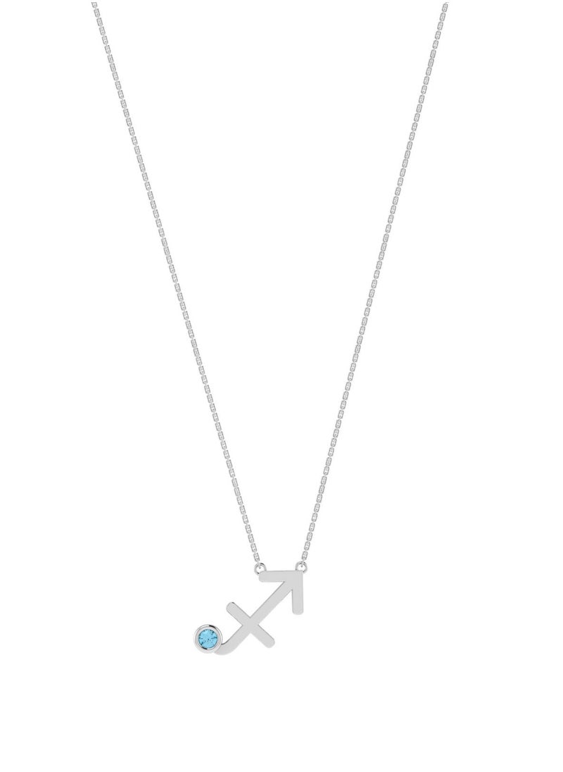 Capri Gold - Capri Gold 18K White Gold Sagittarius Zodiac Sign Necklace with Blue Topaz - Image 1