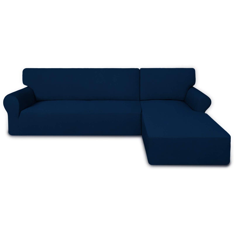 PureFit Super Stretch Sectional Couch Covers - 2 pcs Spandex Non Slip Sofa Covers with Elastic Bottom for L Shape Sectional Sofa Couch, Great for Kids & Pets (3 Seat Sofa + 3 Seat Chaise, Navy) - Image 1