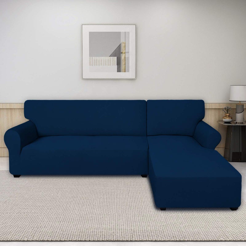 PureFit Super Stretch Sectional Couch Covers - 2 pcs Spandex Non Slip Sofa Covers with Elastic Bottom for L Shape Sectional Sofa Couch, Great for Kids & Pets (3 Seat Sofa + 3 Seat Chaise, Navy) - Image 2