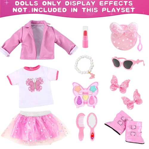 DOTVOSY American 18 Inch Dolls Clothes Pretend Makeup Accessories Gift Playset for GirlsCosmetic Bag Toys Fits for 18 Dolls Include Skirt Outfit Shoes Sunglasses Makeup Stuffs Doll NOT Include - Image 5