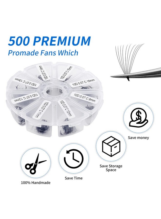 WENDY LASHES Premade Fans Eyelash Extension 500 Fans Handmade Loose Volume Lashes Mutiple Options 10D Pre-Made Fans 0.07Mm Thickness C/D Curl 9-16Mm/13-20Mm Volume Eyelash Extensions By Wendylashes - Image 1