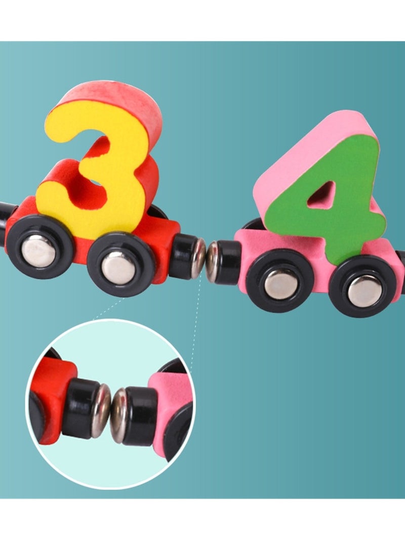 Wooden magnetic number train three-year-old boy and girl wooden alphabet assembly dragging building blocks toy car  - Image 3