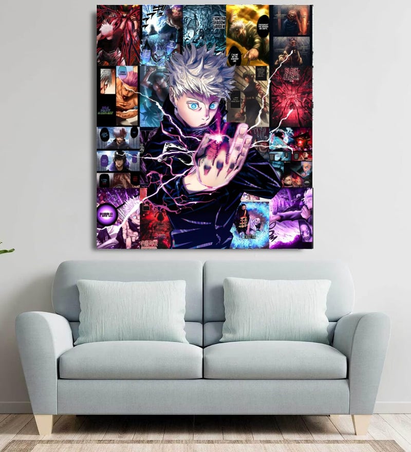 Moment Prints Gojo Satoru Colored Manga Collage Poster Set - Set of 20, 210 mm x 297 mm, Self Adhesive, Premium-Quality Posters, 300 GSM Paper, Gojo Poster - Glue Dots Included, Cardstock  - Image 4