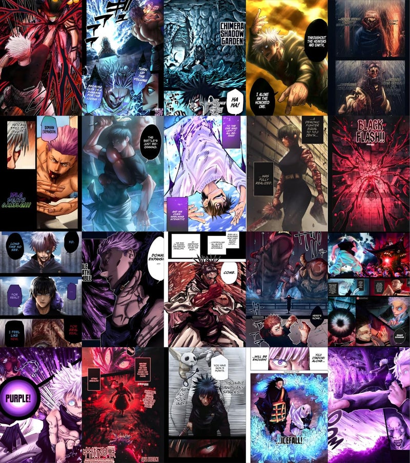 Moment Prints Gojo Satoru Colored Manga Collage Poster Set - Set of 20, 210 mm x 297 mm, Self Adhesive, Premium-Quality Posters, 300 GSM Paper, Gojo Poster - Glue Dots Included, Cardstock  - Image 3