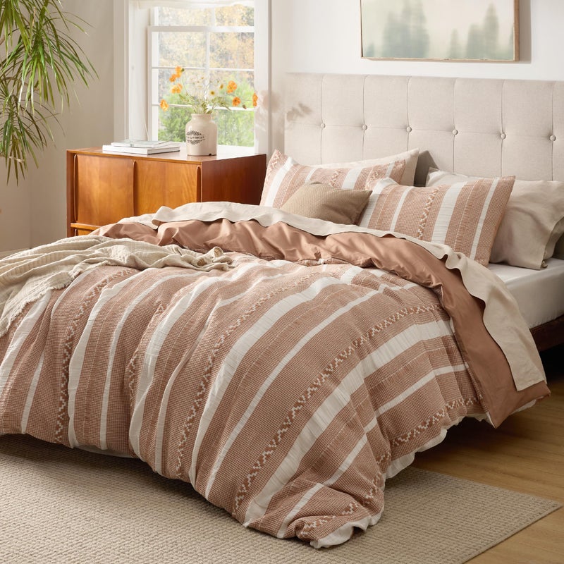 Bedsure Waffle Weave Duvet Cover Queen - 100% Cotton Boho Duvet Cover Set with 2 Pillowcases - Extra Soft Terracotta Textured Comforter Cover with Zipper Closure (Queen, 90"x90") - Image 2