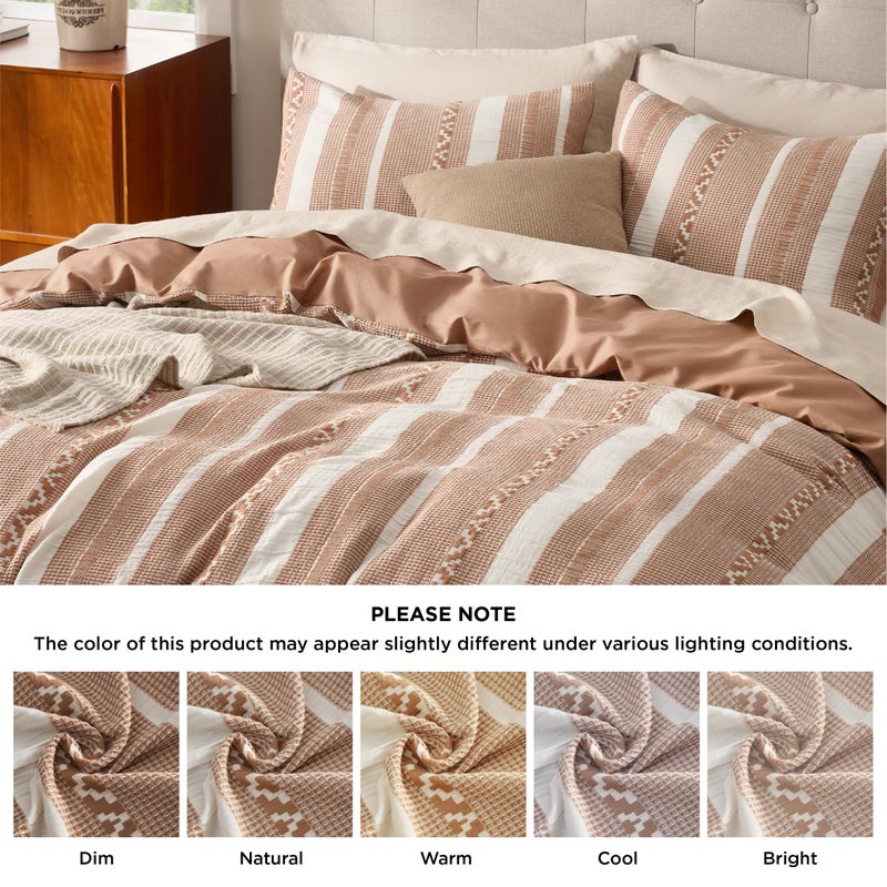 Bedsure Waffle Weave Duvet Cover Queen - 100% Cotton Boho Duvet Cover Set with 2 Pillowcases - Extra Soft Terracotta Textured Comforter Cover with Zipper Closure (Queen, 90"x90") - Image 5