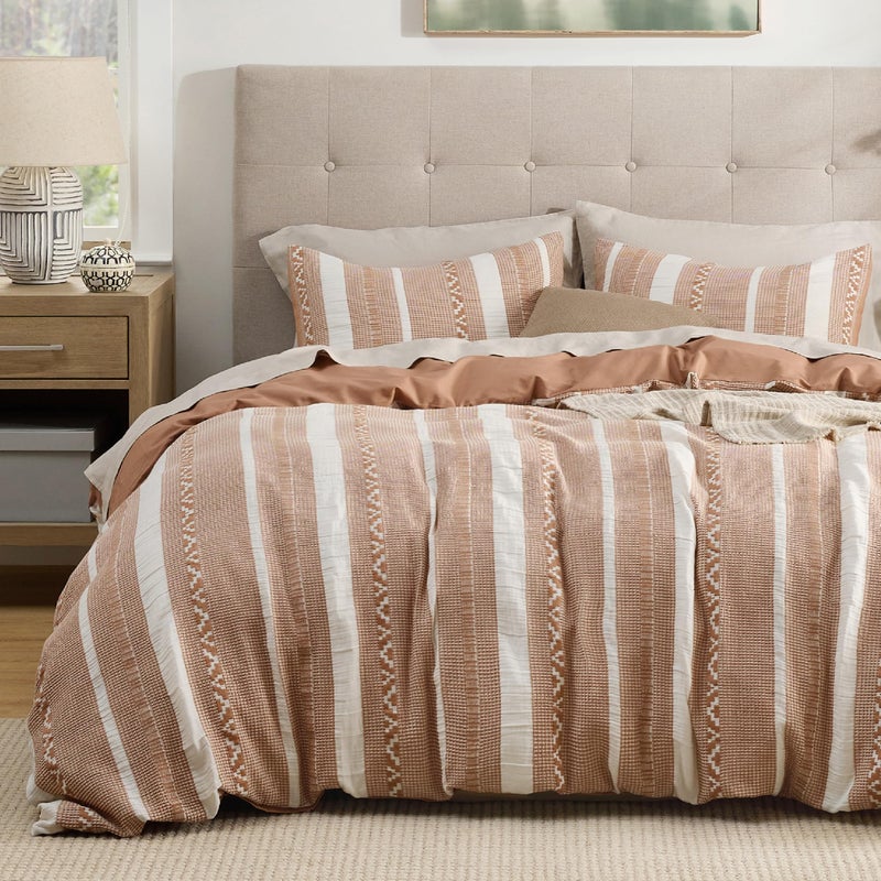 Bedsure Waffle Weave Duvet Cover Queen - 100% Cotton Boho Duvet Cover Set with 2 Pillowcases - Extra Soft Terracotta Textured Comforter Cover with Zipper Closure (Queen, 90"x90") - Image 1