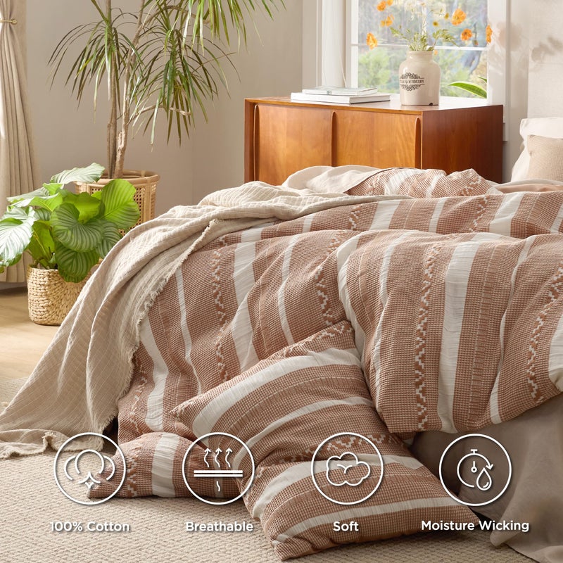 Bedsure Waffle Weave Duvet Cover Queen - 100% Cotton Boho Duvet Cover Set with 2 Pillowcases - Extra Soft Terracotta Textured Comforter Cover with Zipper Closure (Queen, 90"x90") - Image 4