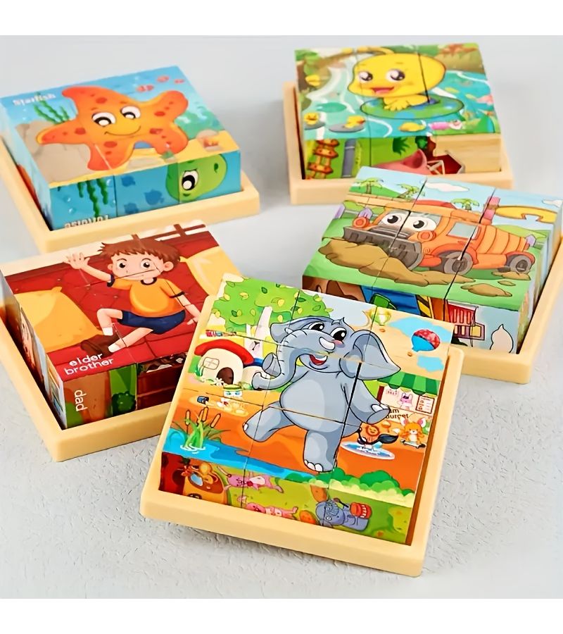 Wooden 3D Six Sided Nine Grid Puzzle Building Blocks Farm Manor Theme Stimulate Thinking Brain Teaser Toy Birthday Holiday Gift - Image 1