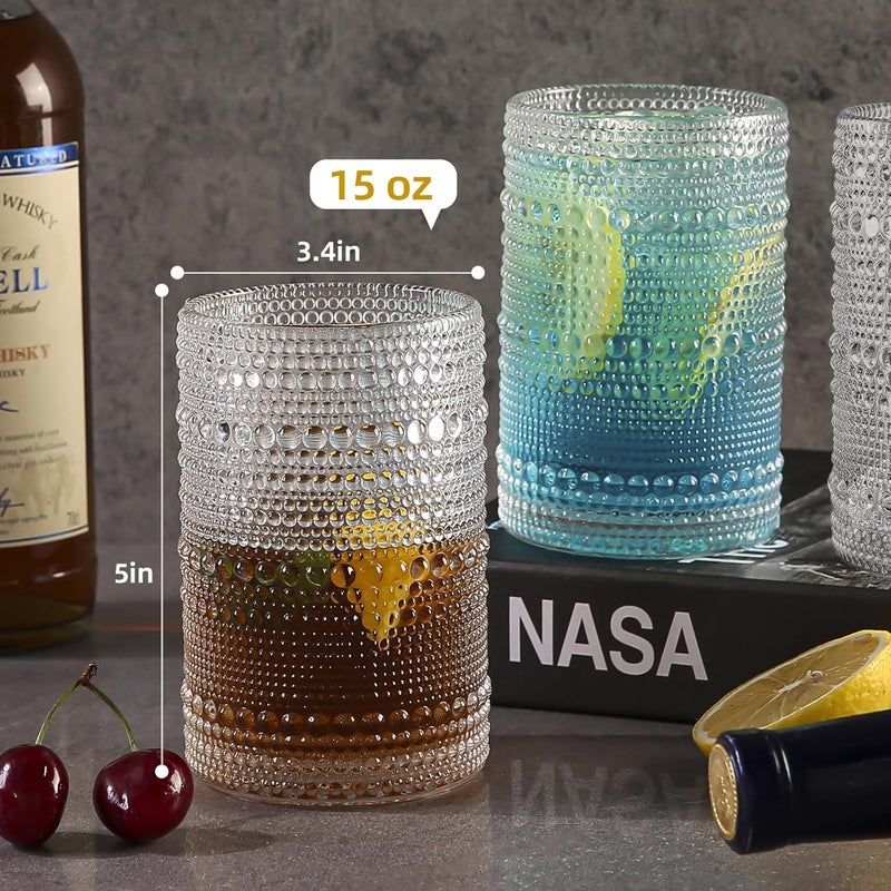 Amyoole 15oz Hobnail Drinking Glasses Set of 6,Clear Vintage Glassware Embossed Water Tumbler,Cocktail Glass Cups for Beer,Whiskey,Juice and Various Mixed Drinks - Image 2