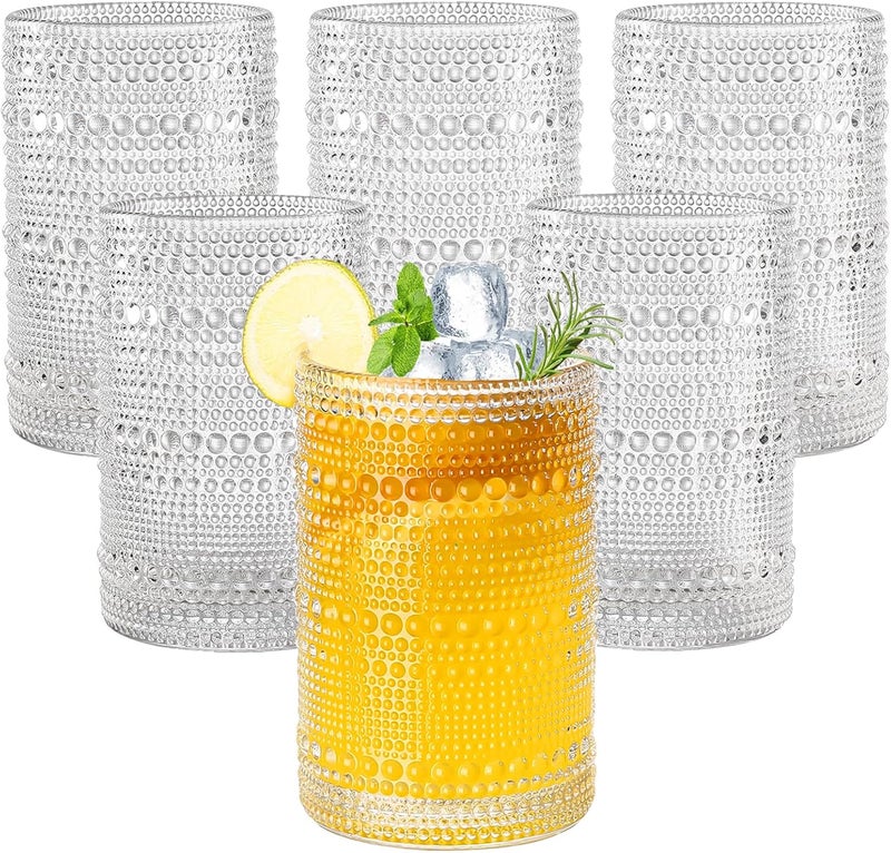 Amyoole 15oz Hobnail Drinking Glasses Set of 6,Clear Vintage Glassware Embossed Water Tumbler,Cocktail Glass Cups for Beer,Whiskey,Juice and Various Mixed Drinks - Image 1