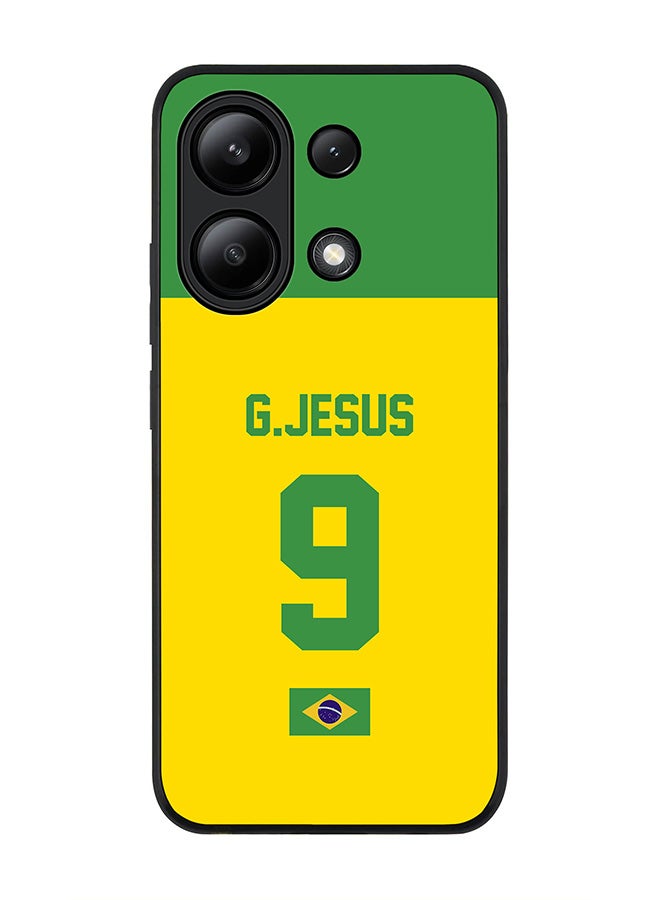Stylizedd Rugged Black edge case for Xiaomi Redmi Note 13 4G, Slim fit Flexible TPU Gel Thin Cover -  Football Team - Brazil, Player Name - G.Jesus - Image 1