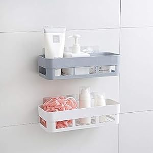 GETZET Multipurpose Self Adhesive Bathroom and Kitchen Shelf Wall Holder Washroom Organizer, Wall Mounted Bathroom Rack Stand Without Drilling Kitchen Shelf with Magic Stickers. (2 Pcs) - Image 1