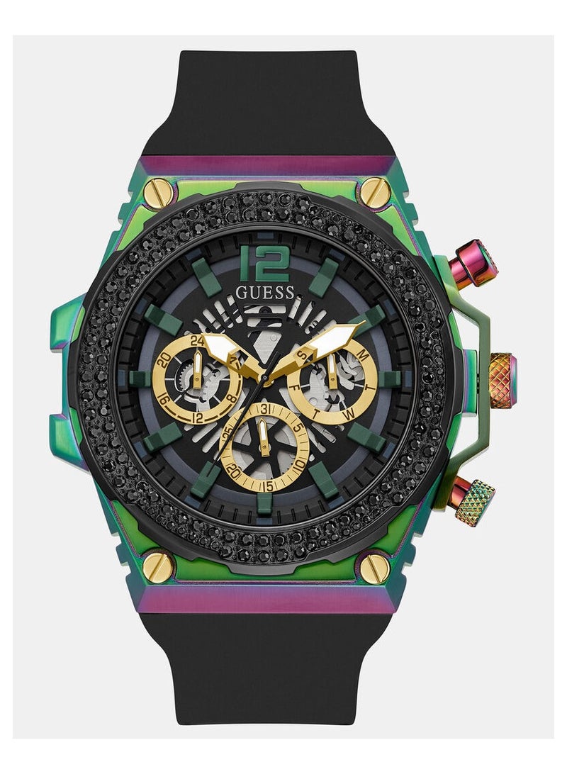 GUESS Men's Multi-Function Watch with Crystal Appliqué Black Silicone Strap – GW0633G1 - Image 1