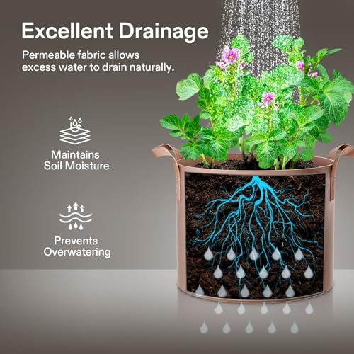 VIVOSUN 5-Pack 5 Gallons Grow Bags Heavy Duty Thickened Nonwoven Fabric Pots with Strap Handles Tan - Image 5