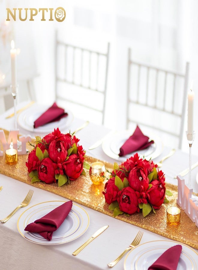 NUPTIO Peony Artificial Flowers for Centerpieces: 2 Pcs 9.4 inch Diam Red Faux Peony Flowers Fake Flower Balls Arrangement Bouquet Wedding Centerpieces for Tables Wedding Centerpiece Decorations - Image 2