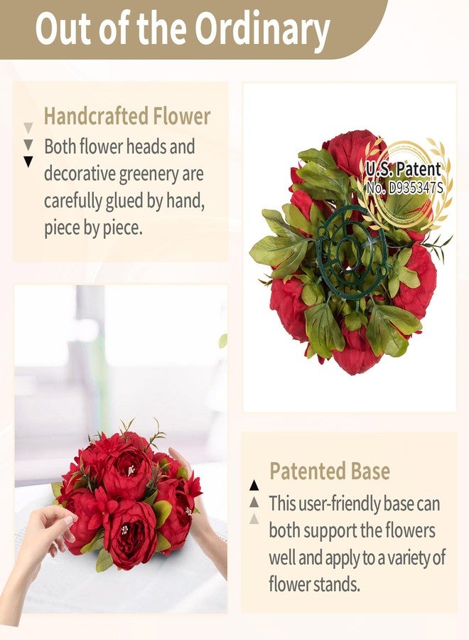 NUPTIO Peony Artificial Flowers for Centerpieces: 2 Pcs 9.4 inch Diam Red Faux Peony Flowers Fake Flower Balls Arrangement Bouquet Wedding Centerpieces for Tables Wedding Centerpiece Decorations - Image 5
