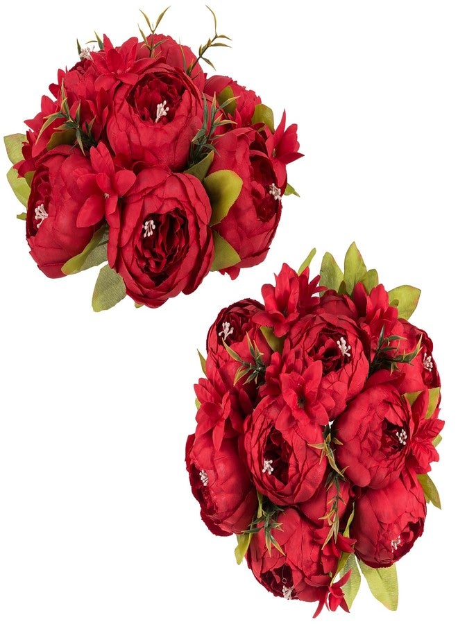 NUPTIO Peony Artificial Flowers for Centerpieces: 2 Pcs 9.4 inch Diam Red Faux Peony Flowers Fake Flower Balls Arrangement Bouquet Wedding Centerpieces for Tables Wedding Centerpiece Decorations - Image 1