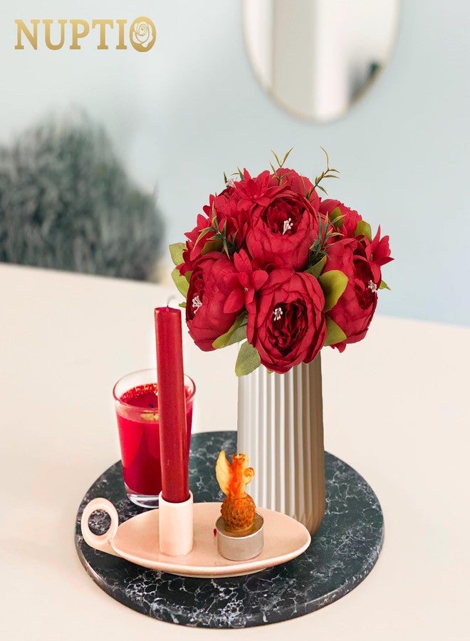NUPTIO Peony Artificial Flowers for Centerpieces: 2 Pcs 9.4 inch Diam Red Faux Peony Flowers Fake Flower Balls Arrangement Bouquet Wedding Centerpieces for Tables Wedding Centerpiece Decorations - Image 3