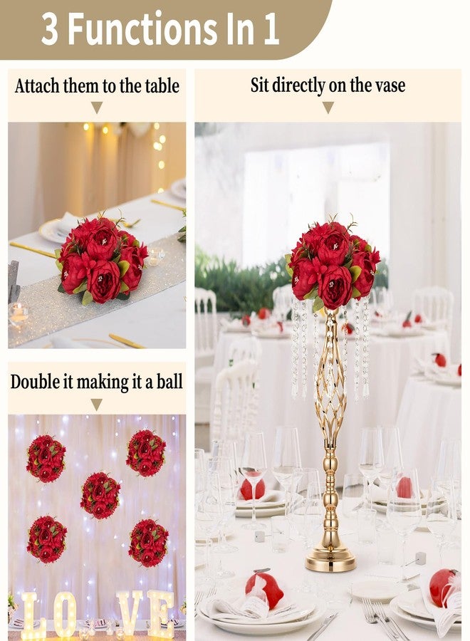 NUPTIO Peony Artificial Flowers for Centerpieces: 2 Pcs 9.4 inch Diam Red Faux Peony Flowers Fake Flower Balls Arrangement Bouquet Wedding Centerpieces for Tables Wedding Centerpiece Decorations - Image 4