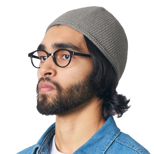 CHARM Kufi Hat Mens Beanie - Men Cotton Skull Cap Hand Made 2 Sizes Islam Charcoal Gray M - Image 1