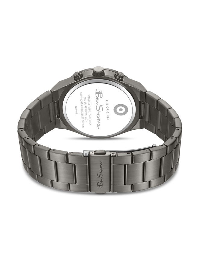 Ben Sherman Canterbury Gunmetal Dial Gunmetal Stainless Steel Bracelet Chronograph Watch for Men, 44mm - Image 3
