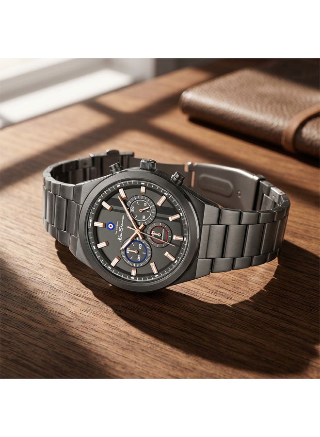 Ben Sherman Canterbury Gunmetal Dial Gunmetal Stainless Steel Bracelet Chronograph Watch for Men, 44mm - Image 4